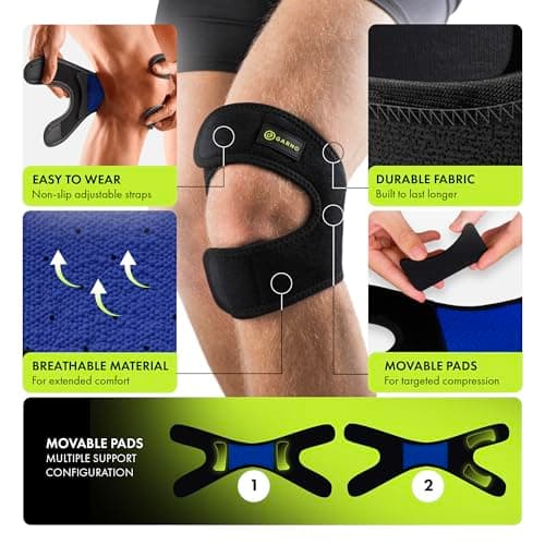 GARNO Knee Brace for Pain Relief by Meniscus Tear, MCL, Arthritis, ACL, Osgood Schlatter, Compression Patellar Tendon Support Strap for Working Out, Running, Weightlifting; Men, Women; (Large Size)