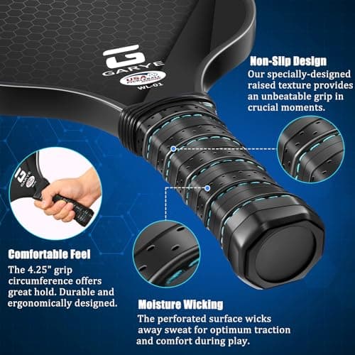 GARYE Pickleball Paddles Set of 4, Carbon Fiber Pickle Ball Paddle, USAPA Approved Lightweight Rackets 4 Pack for Adults and Teenagers, Includes 6 Balls, 1 Bag, and 4 Grip Tapes.