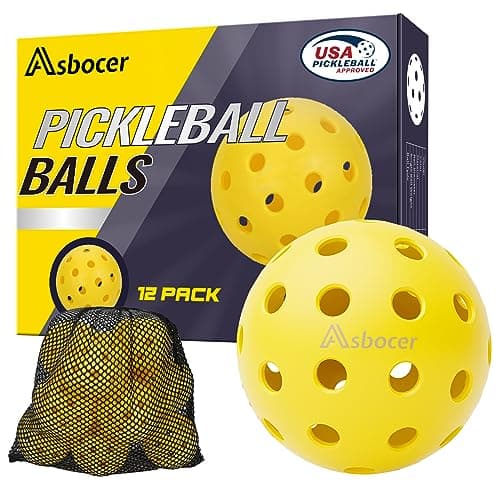 USAPA Approved Outdoor Yellow 40-Hole Pickleballs, 12-Pack in Mesh Bag with High Elasticity