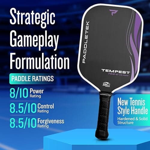 Paddletek Tempest TKO-C 14.3mm - Professional Pickleball Paddles with Polymer Honeycomb Core - PT-700 Unidirectional Carbon Fiber – Torsional Weighting & High Tack Performance Grip - USAPA Approved