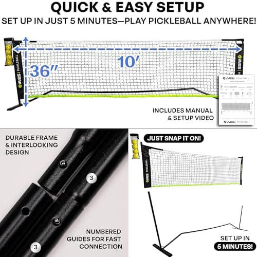 10ft Mini Pickleball Net Set – Half Court Pickleball Net with Ball Holder, Premium Travel Bag & 4 Pickleballs – Easy Setup, Heavy-Duty Frame & Reinforced Fabric Net for Driveway