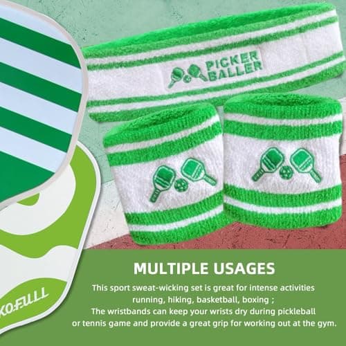 Pickleball Headband, Pickleball Golf Tennis Great Gift or for Your Sports or Team Wristband Sports Band Set Including Towel Wrist and Head Sweatbands