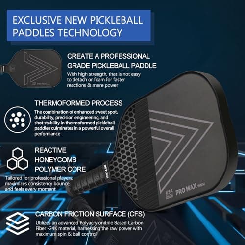 YC DGYCASI 16mm Pickleball Paddles Professional, 2025 USAPA Approved T700 Carbon Fiber Surface Pickle Paddle(CFS), Polypropylene Lightweight Honeycomb Core, Cushion Comfort Grip, with Cover Case Black