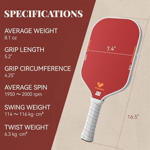 Pickleball Paddles, Carbon Fiber Pickleball Paddle with a 16mm Shark Power Polymer Core, The Pickleball Rackets Designed for Ultimate Spin & Consistency