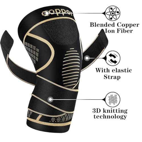 Copper Knee Braces with Strap for Knee Pain Women and Men(2 Pack), Knee Compression Sleeve for Arthritis, ACL, Meniscus Tear, Joint Pain Relief, Knee Support for Working, Running, Weightlifting(L)