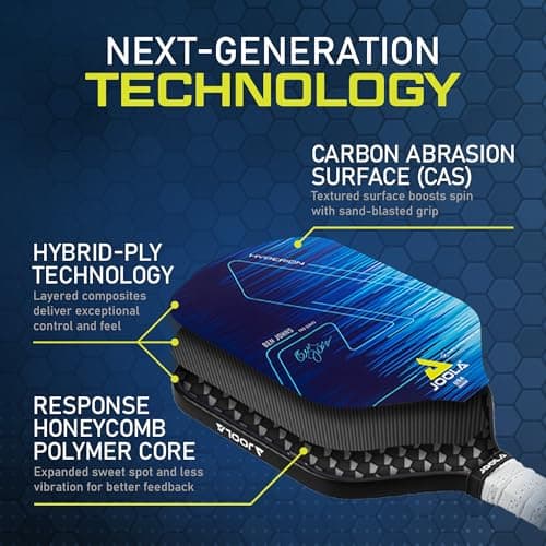 JOOLA Ben Johns Hyperion Pickleball Paddle - Carbon Surface & Sure-Grip Elongated Handle - Increased Power and Spin - Carbon Fiber Pickleball Paddle - Honeycomb Polypropylene Core - USAPA Approved