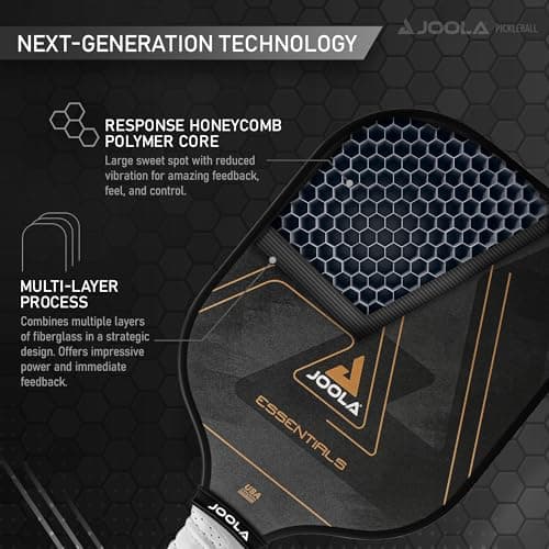 JOOLA Stratos or Essentials Pickleball Paddle – Reinforced Fiberglass Surface, Honeycomb Polypropylene Core, USAPA Approved, Durable & Beginner-Friendly Pickleball Racket with Comfortable Grip