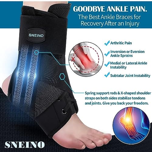 SNEINO Ankle Brace for Women & Men - Ankle Support Brace for Sprained Ankle, Ankle Stabilizer for Achilles, Tendon, Sprain, Injury Recovery, Lace up Ankle wrap for Running, Basketball, Volleyball (Large)