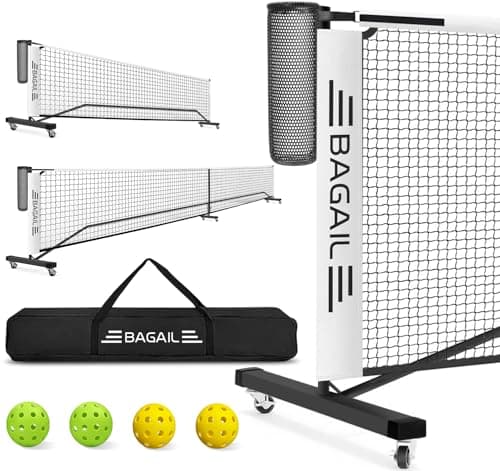 BAGAIL Portable Pickleball Net Set with Wheels, 22 FT Regulation Size & 11 FT Half Court Size 2-in-1 Pickle Ball Net with Ball Collector, Carry Bag, 4 Pickle Balls, Easy Setup for Outdoor Indoor