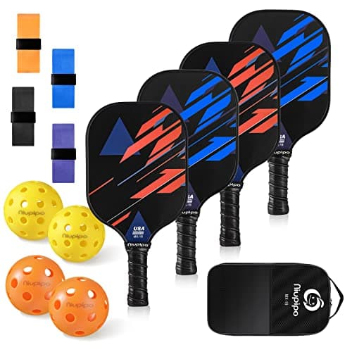niupipo Pickleball Paddles Set of 2/4, USAPA Approved Lightweight Pickleball Rackets, Durable Fiberglass Surface with Polypropylene Honeycomb Core, Cushion Grip and Carry Bag