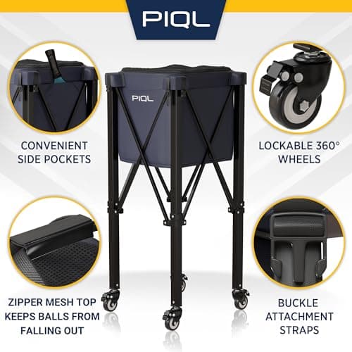 Navy Blue Pickleball Ball Caddy - Wheeled Cart, Storage Bag - 100 pickleball capacity - Tennis Ball Hopper