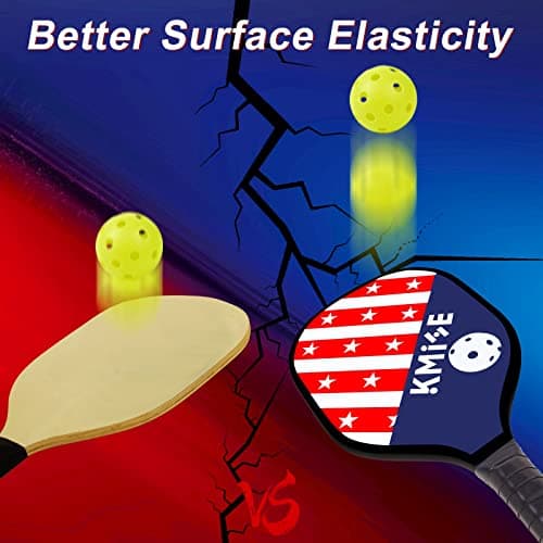 Kmise Pickleball Paddles Set of 4, 7.8oz Lightweight 9-ply Premium Wood Pickleball Racquet with 6 Indoor Outdoor Balls and Bag, Ergonomic Cushion Grip Pickleball Paddles Gifts for Men Women