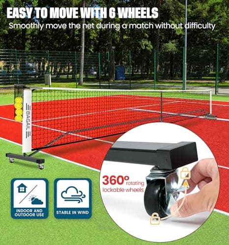 BAGAIL Portable Pickleball Net Set with Wheels, 22 FT Regulation Size & 11 FT Half Court Size 2-in-1 Pickle Ball Net with Ball Collector, Carry Bag, 4 Pickle Balls, Easy Setup for Outdoor Indoor