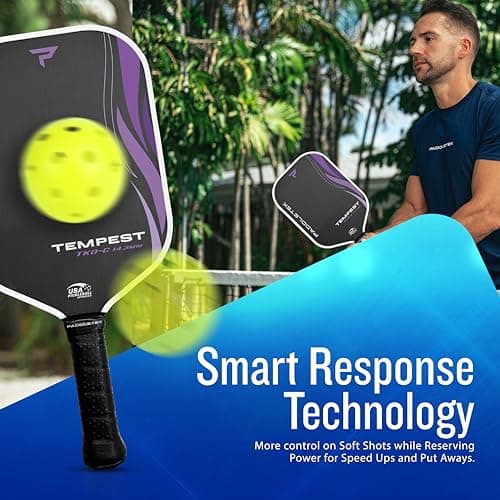 Paddletek Tempest TKO-C 14.3mm - Professional Pickleball Paddles with Polymer Honeycomb Core - PT-700 Unidirectional Carbon Fiber – Torsional Weighting & High Tack Performance Grip - USAPA Approved