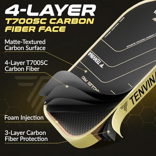 TENVINA Pickleball Paddles, Thermoforming 4-Layer T700SC Friction Carbon Fiber Pickleball Paddle, Professional Pickleball Paddle USAPA Approved with Strong Power and Spin for Athletes
