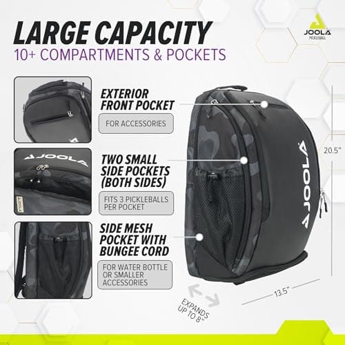 JOOLA Pickleball Bag - Vision II Deluxe Pickleball Backpack - Large Paddle Bag Fits 4 Pickle Ball Paddles & Gear - Includes Fence Hook, Extra Pockets, Ventilated Shoe Storage
