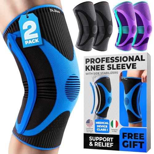 DR. BRACE ELITE Knee Brace with Size Stabilizer (2 Pack) Knee Brace for Women & Men, Workout, Sports, Daily Knee Compression Sleeve for Maximum Knee Pain Support & Fast Recovery (Neptune, Large)