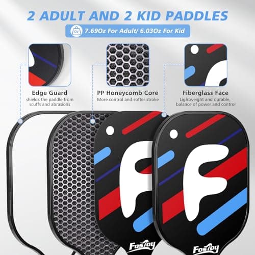 Fostoy Portable Pickleball Net with Wheels, Pickleball Set with 4 Fiberglass Paddles & 6 Pickleballs, Carry Bag, for Backyards Driveways and Garages