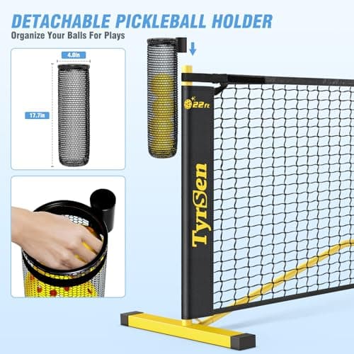 Portable Pickleball Net for Driveway, 22 FT Regulation Size & 11 FT Half Court Size Pickle Ball Net with Ball Collector, 2-in-1 Pickle Ball Net with Carry Bag for Garages Backyard