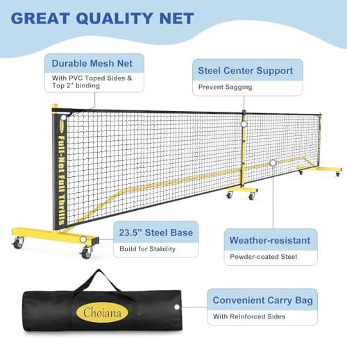 Pickleball Net Set, Portable Pickleball Set w/Wheels, 11ft & 22ft Regulation Size Pickel Ball Net, Set of 4 Balls and Paddles, Heavy Duty Frame for Backyard Driveway Outdoor