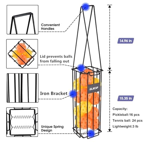 Portable Pickleball & Tennis Ball Collector - Pickleball Retriever Basket Carrier Gatherer Picker Hopper Container for Picking and Storage Training Tool for Ball