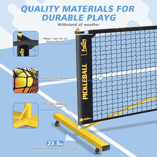 Fostoy Portable Pickleball Net with Wheels, Pickleball Set with 4 Fiberglass Paddles & 6 Pickleballs, Carry Bag, for Backyards Driveways and Garages
