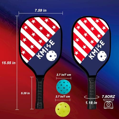 Kmise Pickleball Paddles Set of 4, 7.8oz Lightweight 9-ply Premium Wood Pickleball Racquet with 6 Indoor Outdoor Balls and Bag, Ergonomic Cushion Grip Pickleball Paddles Gifts for Men Women