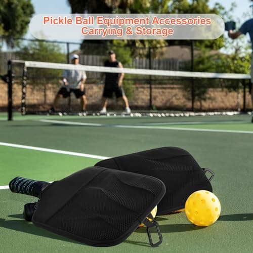 Cosmos 2 Pcs Pickleball Paddle Cover Paddle Case Bag Pickleball Racket Sleeve and Ball Storage Mesh Pocket for Pickle Ball Equipment Accessories Storage & Carrying, with Fence Hook