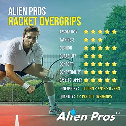 ALIEN PROS Tennis Racket Grip Tape - Precut and Dry Feel Tennis Grip - Tennis Overgrip Grip Tape Tennis Racket - Wrap Your Racquet for High Performance