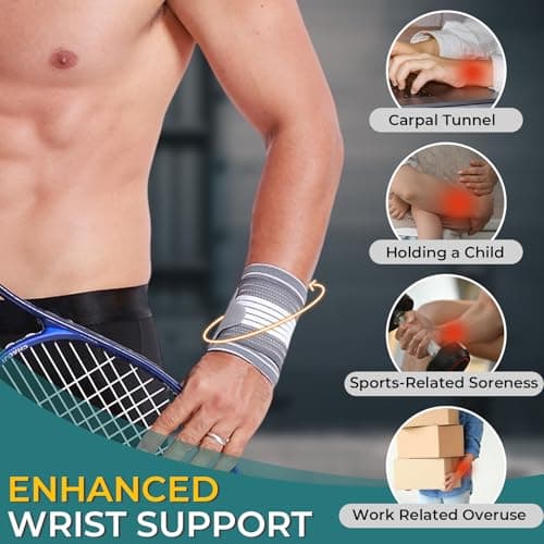 NeoTech Care Wrist Band - Adjustable Compression Strap - Elastic & Breathable Fabric - Support Sleeve for Tennis, Sports, Exercise - Men, Women, Right or Left (Gray Color, Size M, 1 Unit)