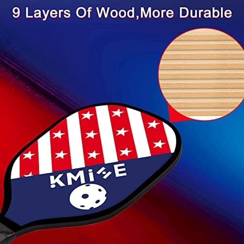 Kmise Pickleball Paddles Set of 4, 7.8oz Lightweight 9-ply Premium Wood Pickleball Racquet with 6 Indoor Outdoor Balls and Bag, Ergonomic Cushion Grip Pickleball Paddles Gifts for Men Women