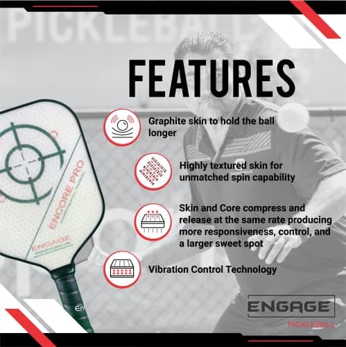 Engage Encore Pro Pickleball Paddle | USAPA Approved | Textured FiberTEK Fiberglass Face & ControlPRO Polymer Core