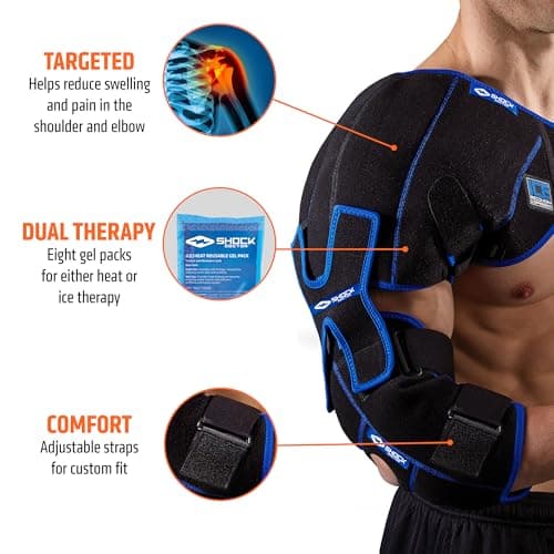 Shock Doctor ICE/Heat Recovery Compression Shoulder & Elbow Wrap Brace, Reusable Gel Ice Packs for Injuries, Hot Cold Therapy