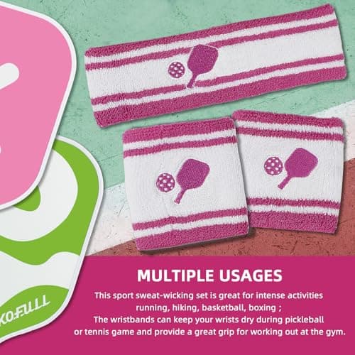 KOFULL Pickleball Accessories, Pickleball Gifts for Women and Men, Cotton Sweat Bands Headband Set for Pickleball, Tennis, Golf, Yoga Sports, Green