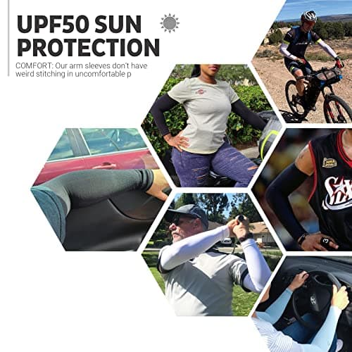 UV Sun Protection Arm Sleeves for Men & Women - Tattoo Cover Up - UPF 50 Cooling Sleeve for Golf, Cycling