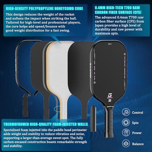 GARYE Pickleball Paddles, 16MM T700 Thermoformed Raw Carbon Fiber Pickleball Paddle, Great Grit & Spin, USAPA Approved PRO-XL Pickle Ball Rackets Set with Power, Control and Balance, 1 Cover