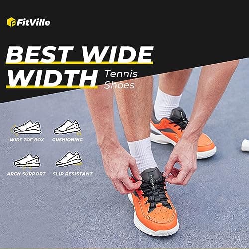 FitVille Men‘s Wide Pickleball Shoes All Court Tennis Shoes with Arch Support for Plantar Fasciitis