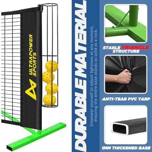 Pickleball Net Portable Outdoor Pickleball Net for Driveway 22ft Portable Pickle Ball Net Set with 4 Pickle Balls, Ball Holder, Lines Court Markers, Carrying Bag, 22ft Outdoor Pickle Ball Set with Net