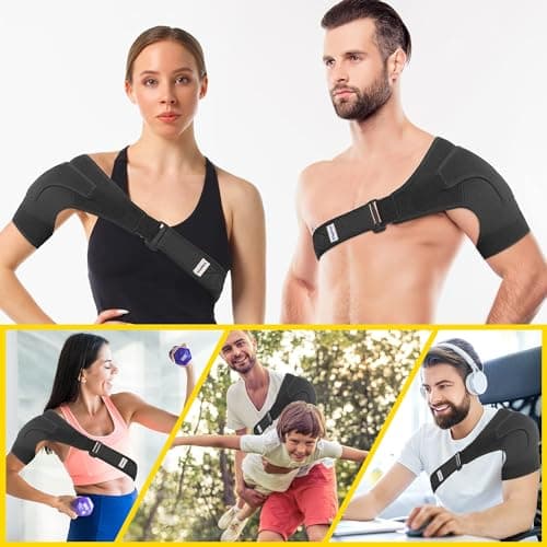 Suptrust Shoulder Brace for Men and Women: Adjustable Shoulder Wrap for Pain Relief, AC Joint, Torn Rotator Cuff, Injuries, Tendonitis - One Size Regular/Dark Black