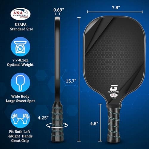 GARYE Pickleball Paddles Set of 4, Carbon Fiber Pickle Ball Paddle, USAPA Approved Lightweight Rackets 4 Pack for Adults and Teenagers, Includes 6 Balls, 1 Bag, and 4 Grip Tapes.