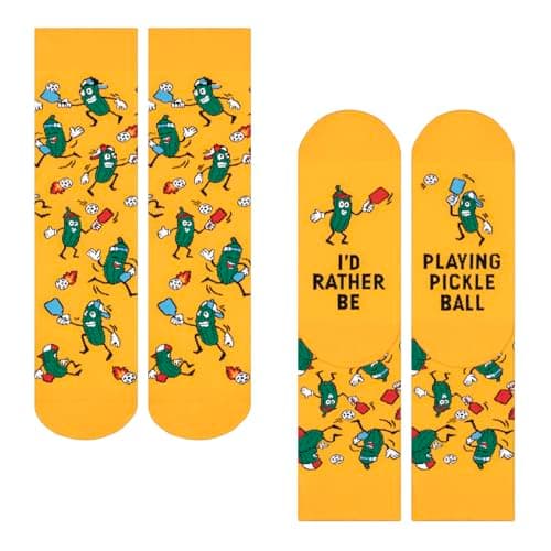 Funny Novelty Pickleball Socks for Adults - Pickle Ball Gifts Colorful Unisex Crew Length One Size Socks
