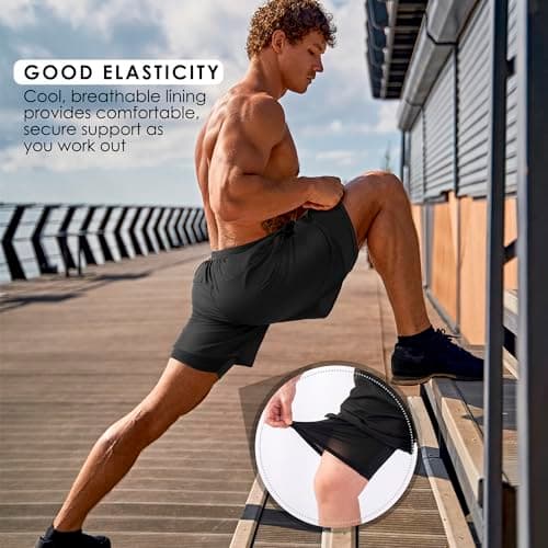 NIMOJIRO Men's 2 in 1 Running Shorts Workout Athletic Training Gym Outdoor Sports Shorts