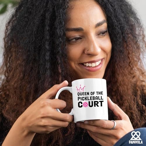 Panvola Queen of the Pickleball Court Pickleball Gifts for Women Ceramic Mug Gifts for Pickleball Lovers Coffee Cup 11 oz White Novelty Drinkware