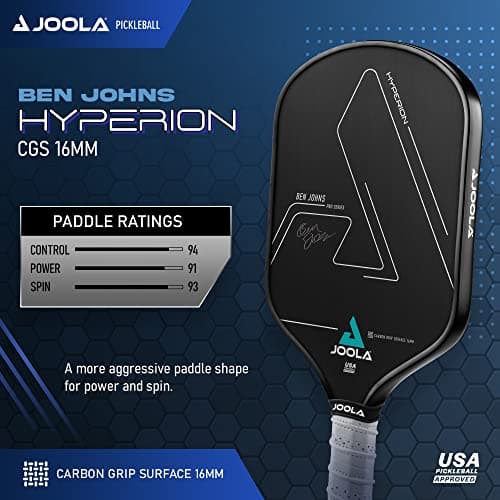 JOOLA Ben Johns Hyperion CGS Pickleball Paddle - Textured Carbon Grip Surface Technology for Spin & Control with Added Power - Polypropylene Honeycomb Core Pickleball Racket