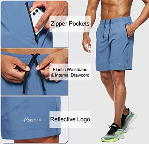 Pudolla Men's Workout Running Shorts 7"/5"/9" Lightweight Gym Athletic Shorts for Men with Zipper Pockets