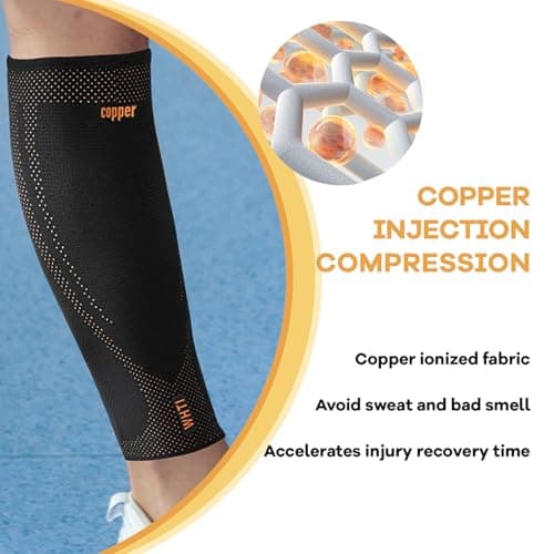 Copper Calf Compression Sleeves for Men and Women, Leg Compression Sleeve for Shin Splint Relief, Calf Sleeves for Men Running, Fitness (1 Pair)
