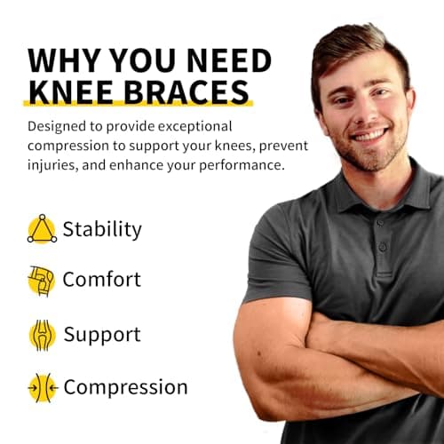 CAMBIVO 2 Pack Knee Braces for Knee Pain, Knee Compression Sleeve for Men and Women, Knee Support for Meniscus Tear, Running, Weightlifting, Workout, ACL, Arthritis, Joint Pain Relief (Black,Medium)