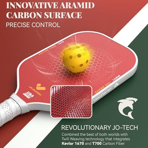 Pickleball Paddles, Carbon Fiber Pickleball Paddle with a 16mm Shark Power Polymer Core, The Pickleball Rackets Designed for Ultimate Spin & Consistency