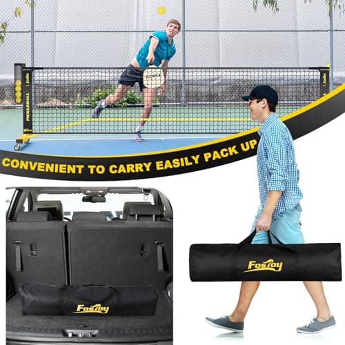 Pickleball Net with Wheels, Portable 2-in-1 Pickle Ball Net with Ball Collector,22FT Regulation Size & 11FT Half Court Size, Carry Bag, Steady Metal Frame for Outdoor Indoor Driveway