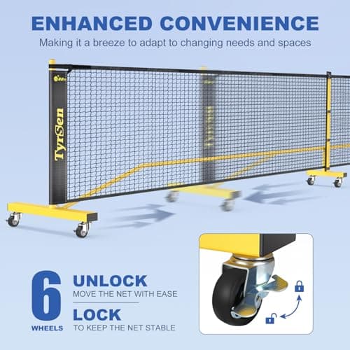 Pickleball Net Set, Pickleball Net on Wheels for Driveway Backyard, 22FT Regular Size, 4 Pickleball Paddles & 6 Balls, 12 Court Markers, 1 Carry Bag, Pickleball Set for Indoor Outdoor Play